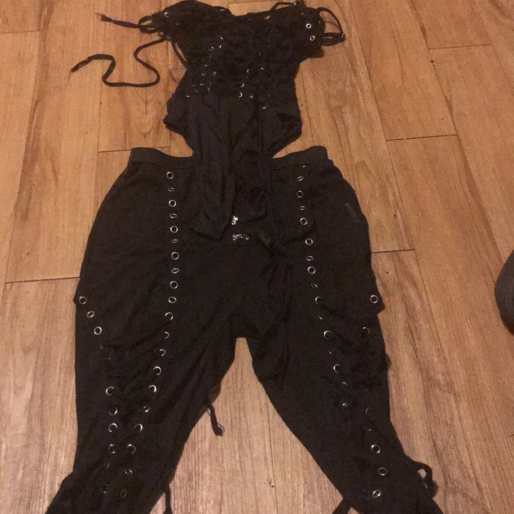 Black Mesh Two piece  Mid Shorts Set